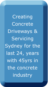 Creating Concrete Driveways & Servicing Sydney for the last 24, years with 45yrs in the concrete industry